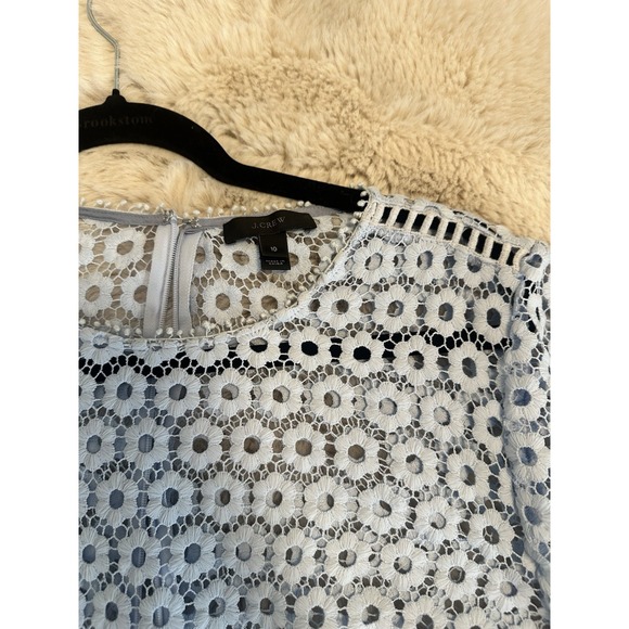 J Crew Daisy Lace Bell Sleeve Top Sz 10 Blue - Picture 7 of 16